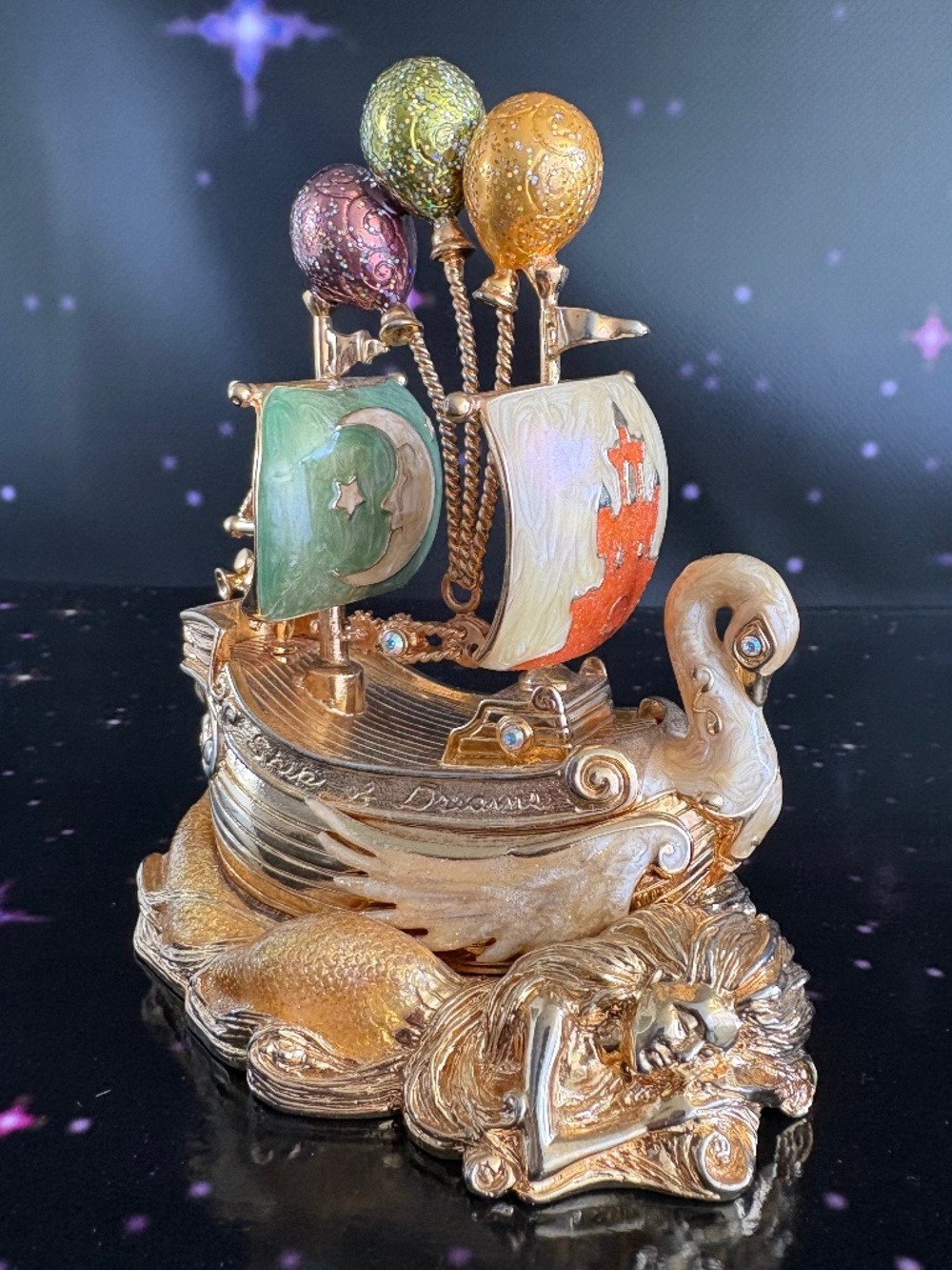 Kirks Folly Trinket Box, Ship of Dreams, Dolphins Mermaid Swan Sailboat, Whimsy